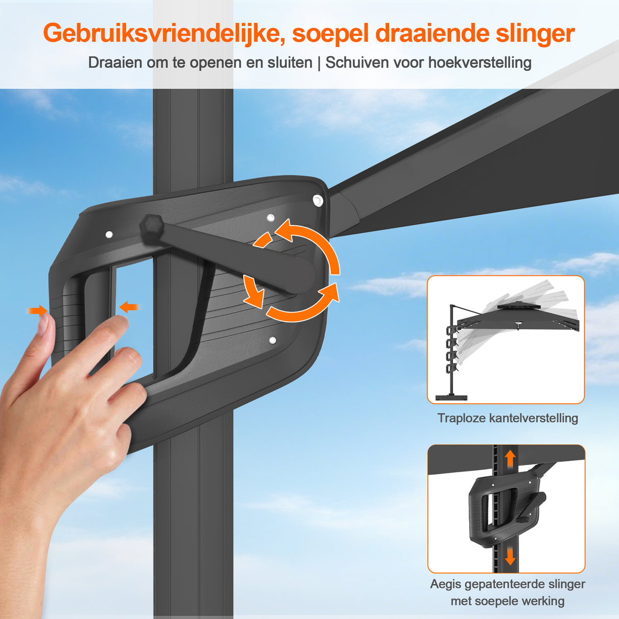 Patioslife Aegis Pro Cantilever Parasol met LED Verlichting, Versterkte Aluminium Ribben en Paal met Poedercoating — Perfect voor Tuin en Patio