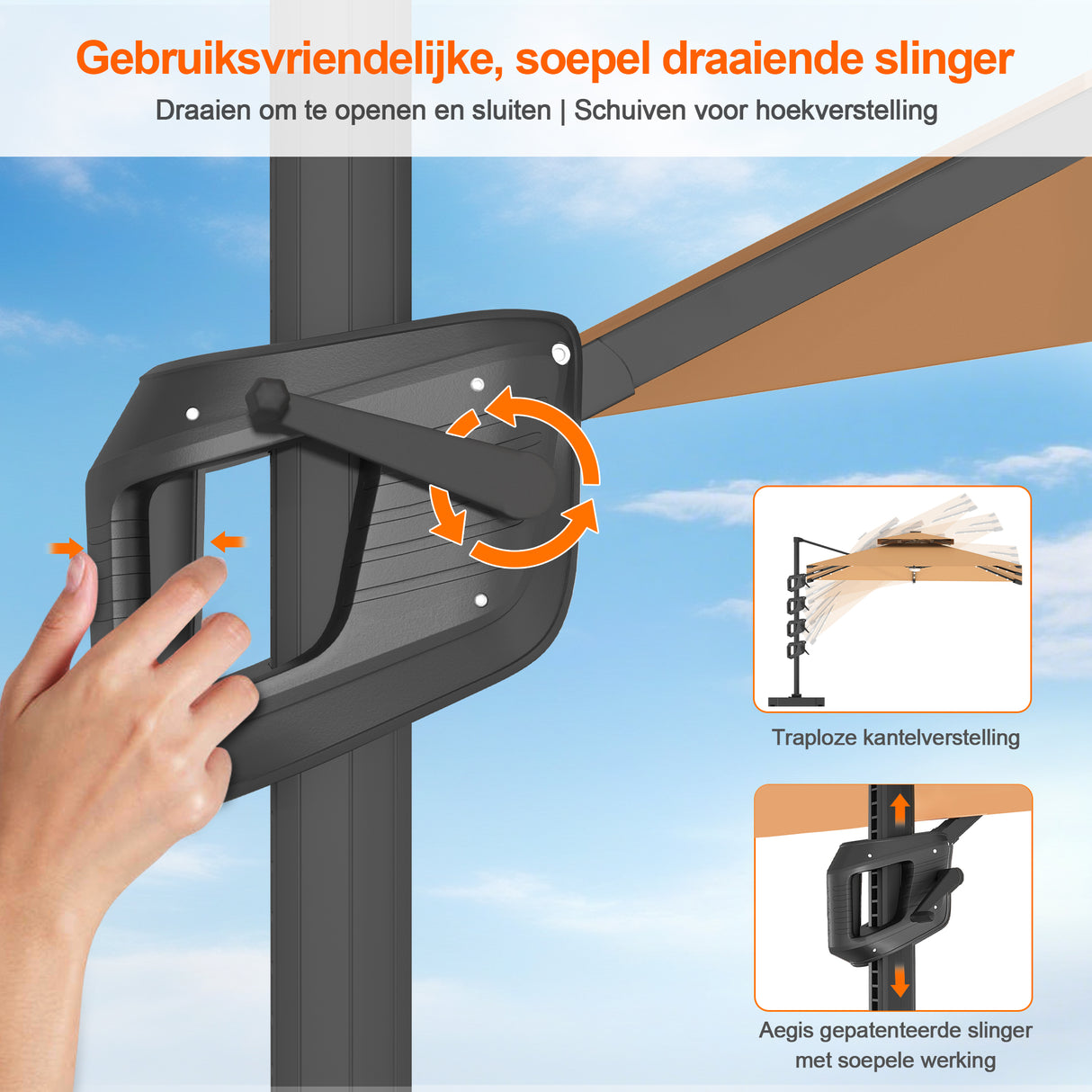 Patioslife Aegis Pro Cantilever Parasol met LED Verlichting, Versterkte Aluminium Ribben en Paal met Poedercoating — Perfect voor Tuin en Patio