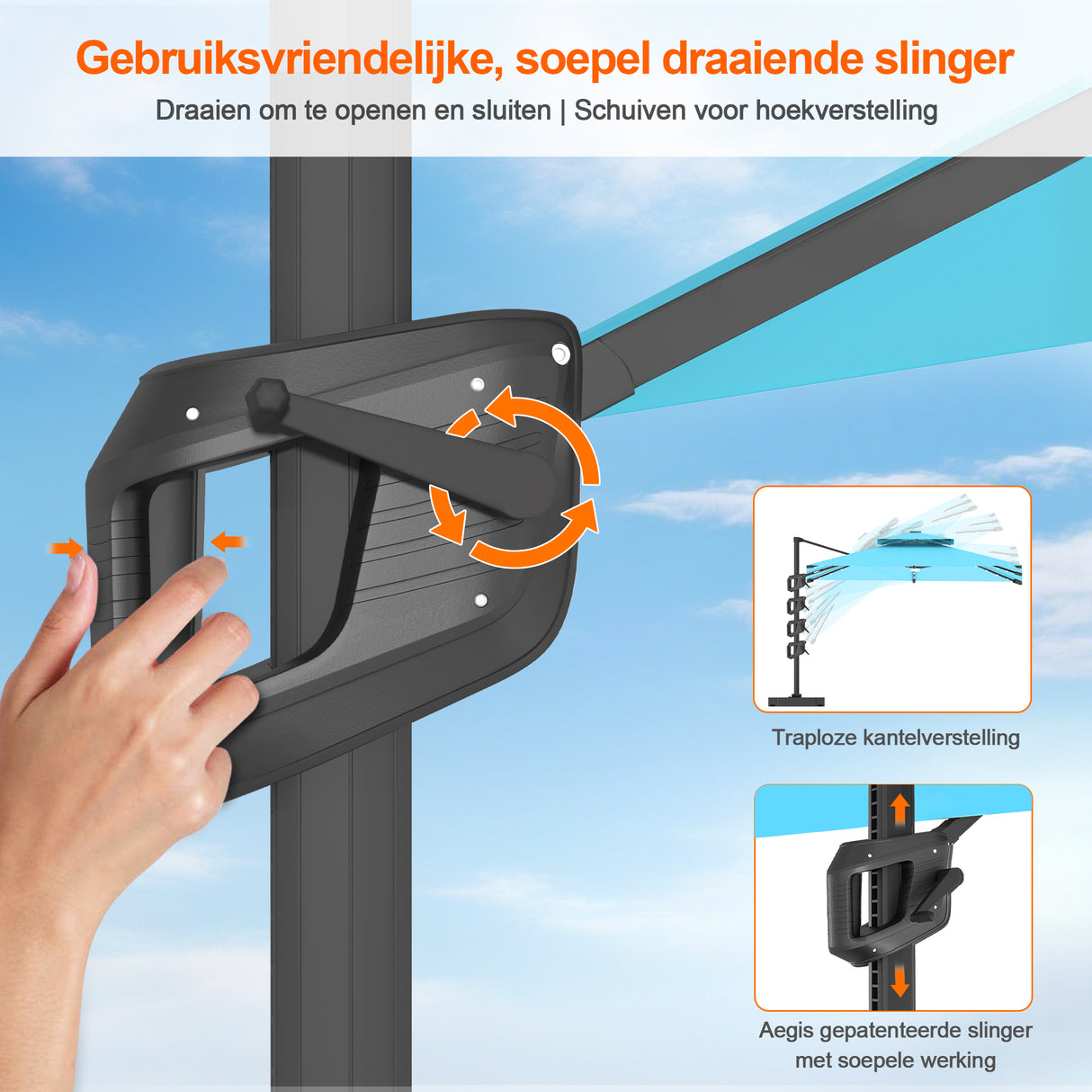 Patioslife Aegis Pro Cantilever Parasol met LED Verlichting, Versterkte Aluminium Ribben en Paal met Poedercoating — Perfect voor Tuin en Patio