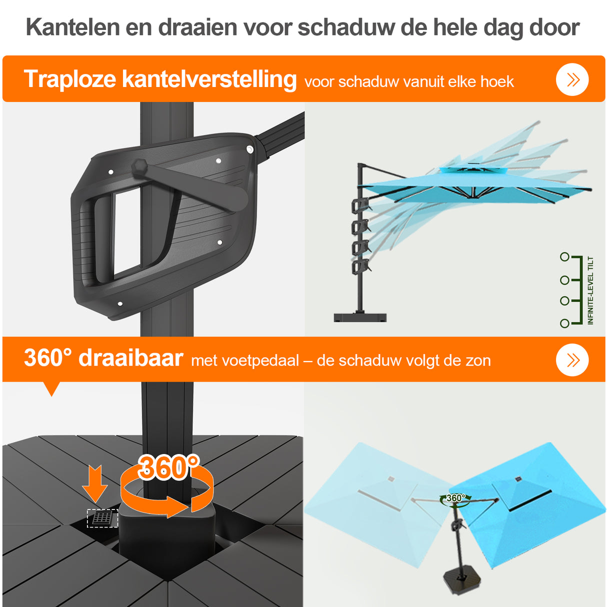 Patioslife Aegis Premium Zweefparasol – 360° Draaibaar met LED-Verlichting – Gepoedercoat Aluminium Frame – Glasvezel Baleinen – Tuin & Terras