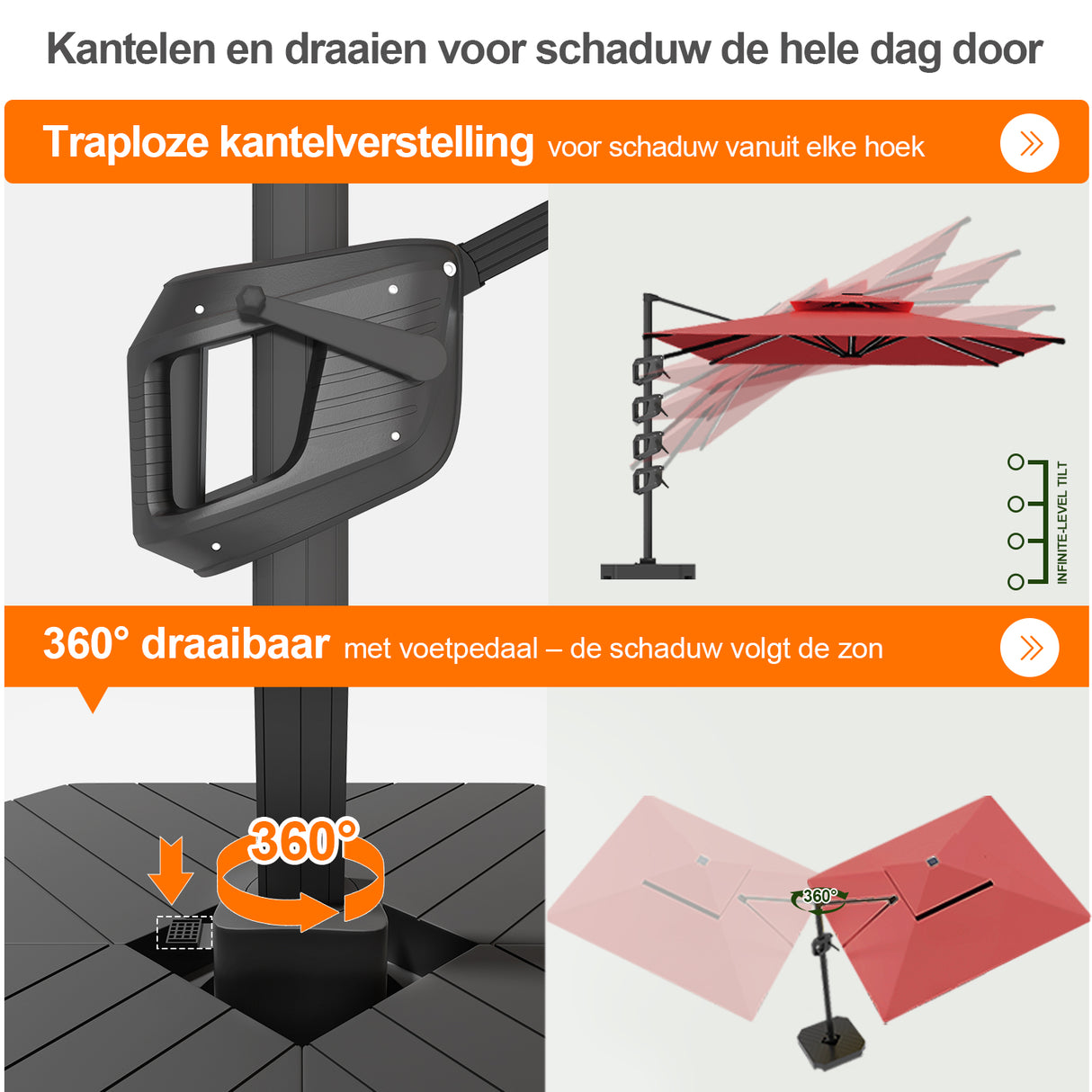 Patioslife Aegis Premium Zweefparasol – 360° Draaibaar met LED-Verlichting – Gepoedercoat Aluminium Frame – Glasvezel Baleinen – Tuin & Terras