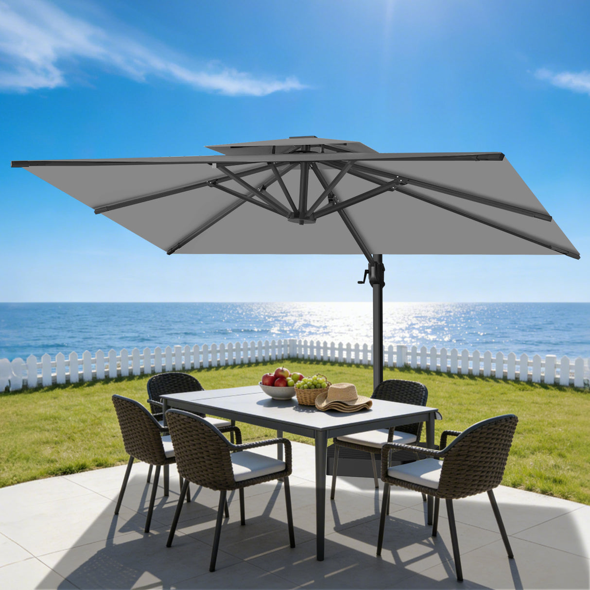 Patioslife Aegis Pro™ Cantilever Parasol met Kruisvoet — Robuust Frame en Poedergecoat Aluminium Paal voor Tuin en Terras