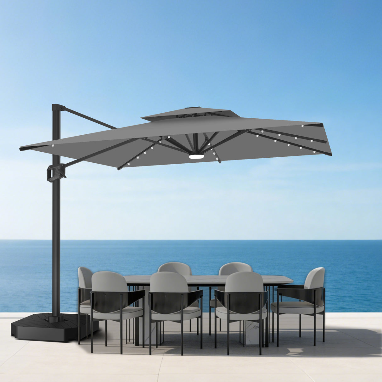 Patioslife Aegis Pro Cantilever Parasol met LED Verlichting, Versterkte Aluminium Ribben en Paal met Poedercoating — Perfect voor Tuin en Patio