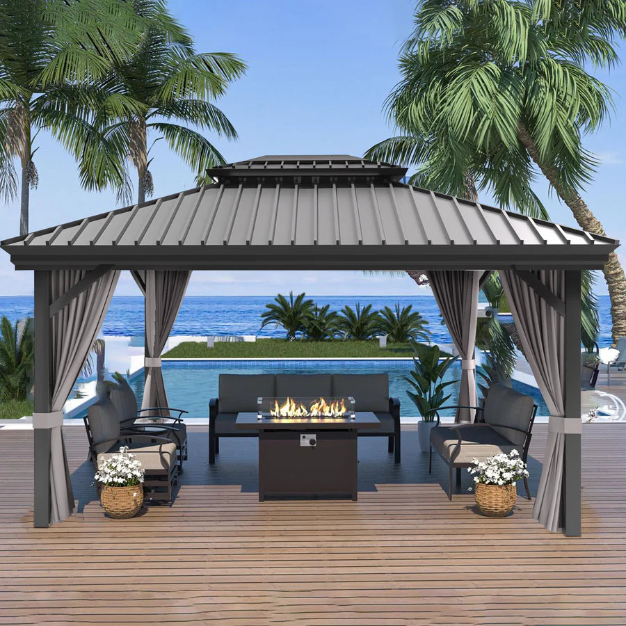 Patioslife Luxury Haven - Hardtop Prieel met Stijlvolle Houtlook - Geïntegreerde Waterafvoer - 5 Jaar Frame Garantie - Weersbestendig