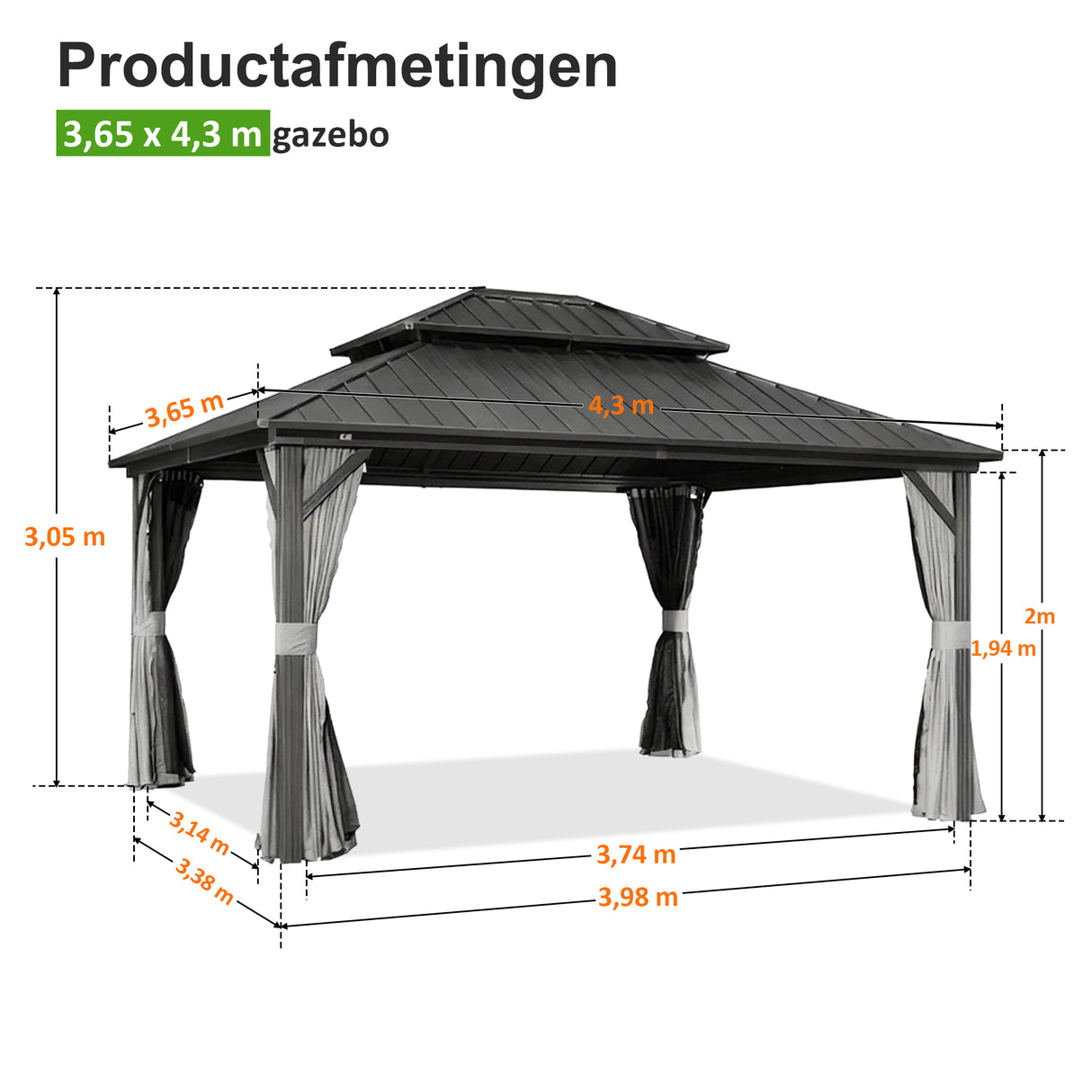 Patioslife Luxury Haven - Hardtop Prieel met Stijlvolle Houtlook - Geïntegreerde Waterafvoer - 5 Jaar Frame Garantie - Weersbestendig