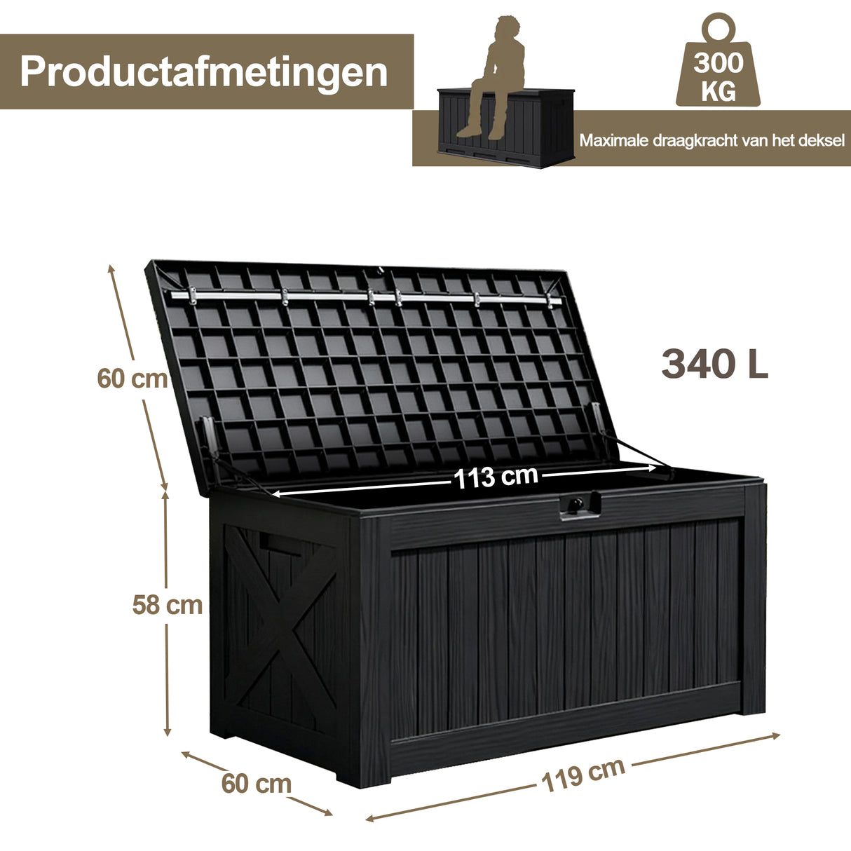 Buiten Deck Box, Grote Weerbestendige Kunststof Opslag voor Tuinmeubelen, Tuingereedschap & Zwembadaanvullingen, Met Slot, UV-bestendig