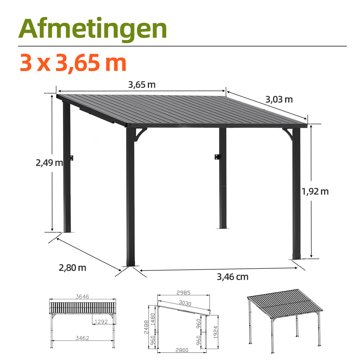 Patioslife Haven | Wandgemonteerde Hardtop Gazebo – Zware Aluminium Pergola met Dak voor Tuin