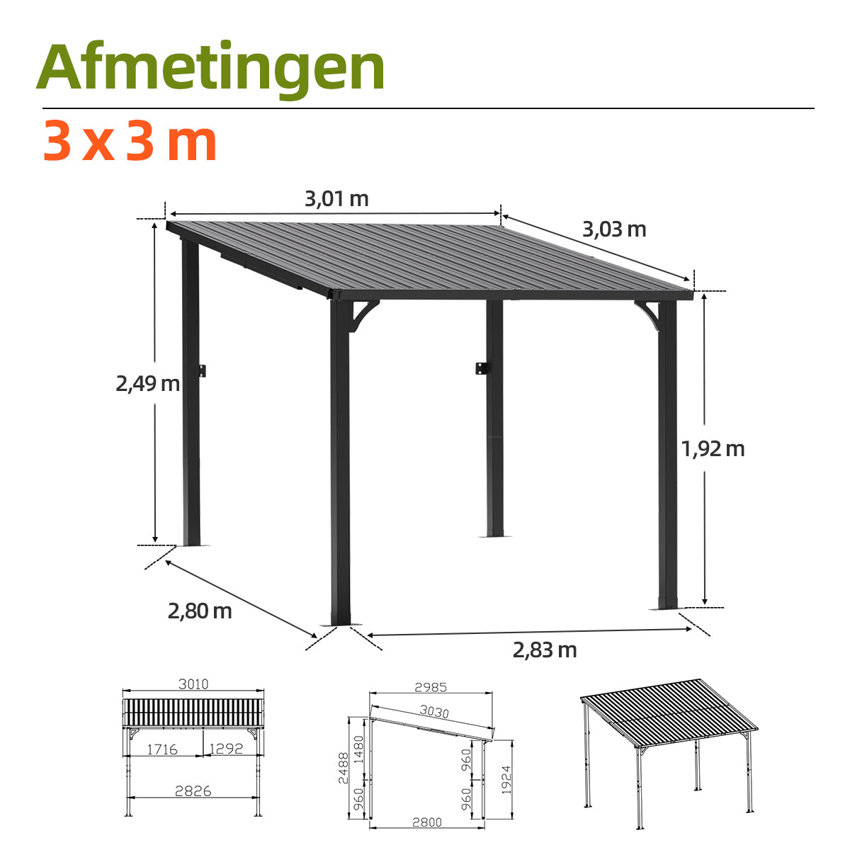 Patioslife Haven | Wandgemonteerde Hardtop Gazebo – Zware Aluminium Pergola met Dak voor Tuin
