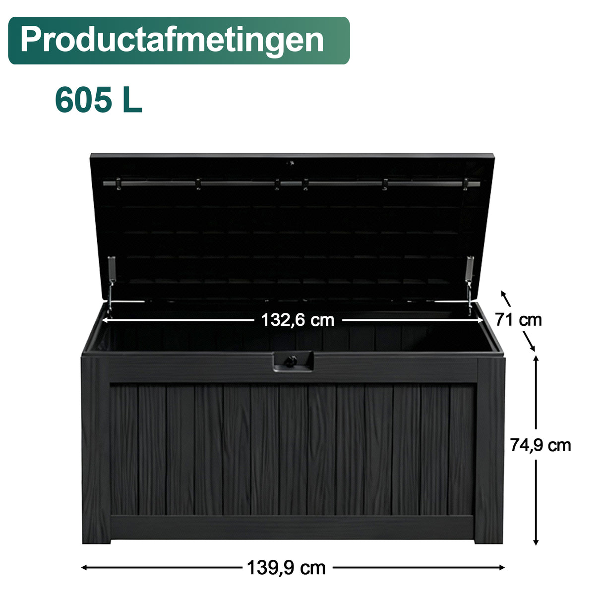 Buiten Deck Box, Grote Weerbestendige Kunststof Opslag voor Tuinmeubelen, Tuingereedschap & Zwembadaanvullingen, Met Slot, UV-bestendig