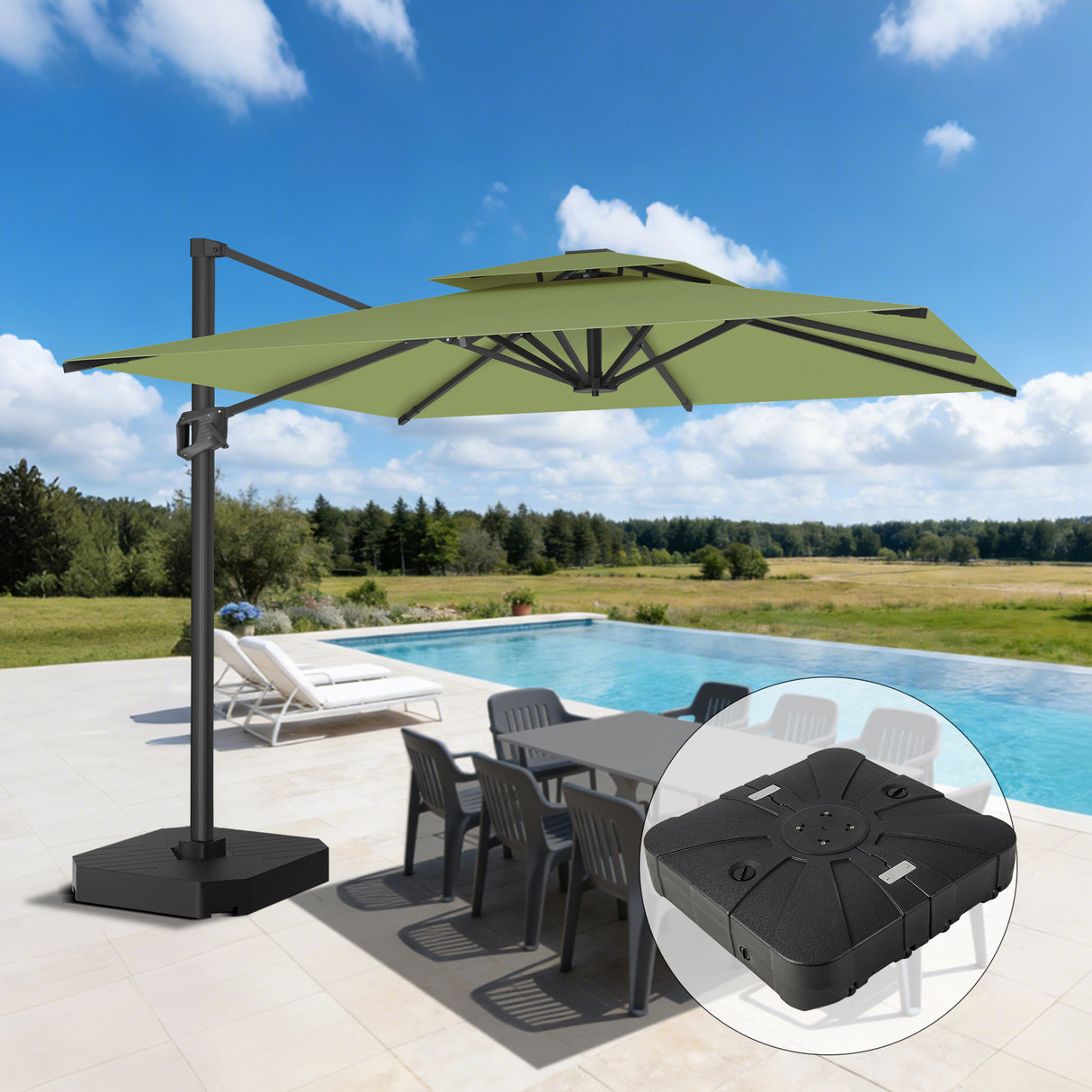 Patioslife Aegis Pro™ Cantilever Parasol met Kruisvoet — Robuust Frame en Poedergecoat Aluminium Paal voor Tuin en Terras