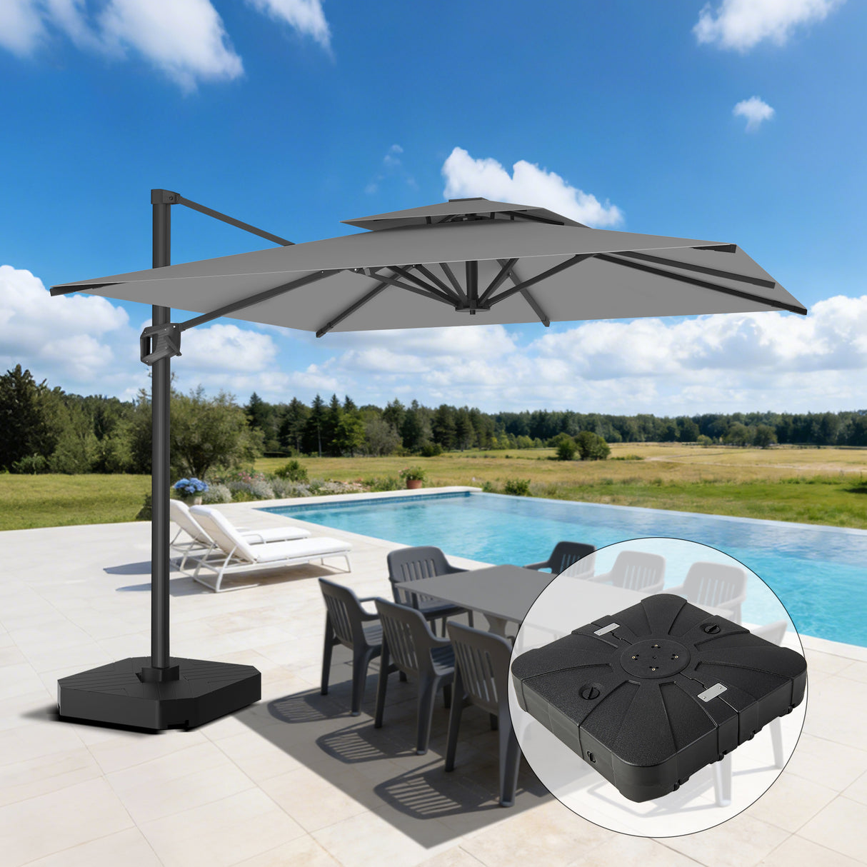 Patioslife Aegis Pro™ Cantilever Parasol met Kruisvoet — Robuust Frame en Poedergecoat Aluminium Paal voor Tuin en Terras