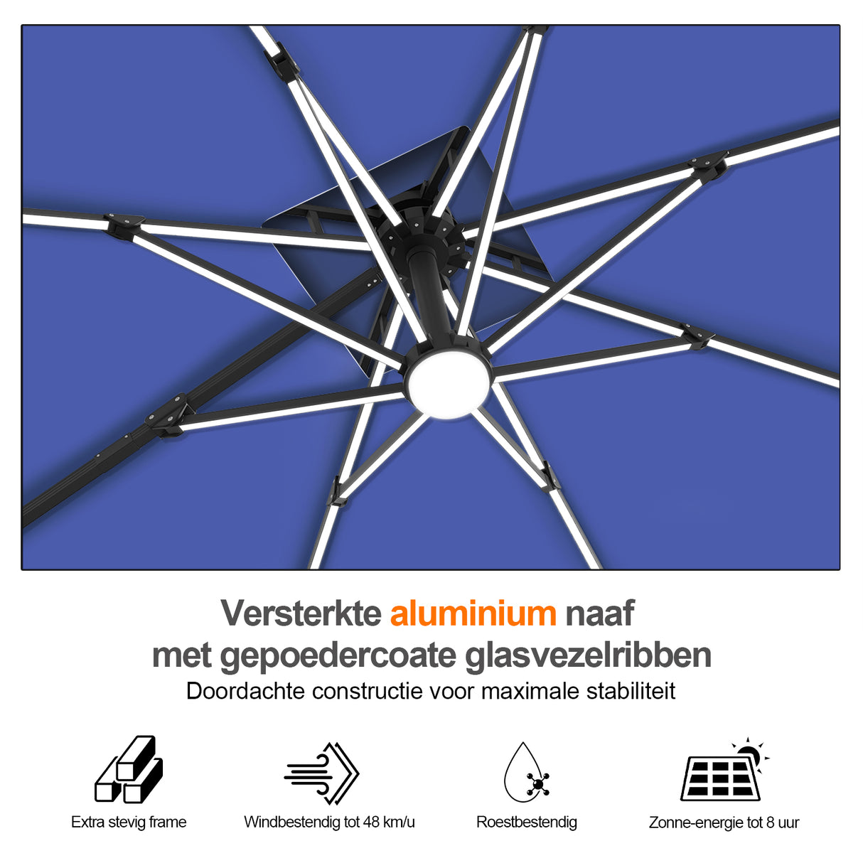 Patioslife Aegis Premium Zweefparasol – 360° Draaibaar met LED-Verlichting – Gepoedercoat Aluminium Frame – Glasvezel Baleinen – Tuin & Terras