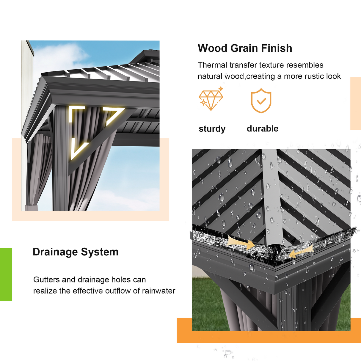 Patioslife Luxury Haven Hardtop Pergola met Afvoergoten, 120×120 mm Aluminium Palen, Dubbel Geventileerd Dak en Gordijnen | Populairste Keuze voor Tuin of Achtertuin