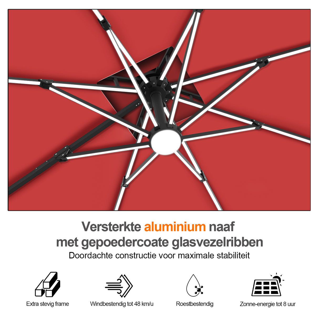 Patioslife Aegis Premium Zweefparasol – 360° Draaibaar met LED-Verlichting – Gepoedercoat Aluminium Frame – Glasvezel Baleinen – Tuin & Terras