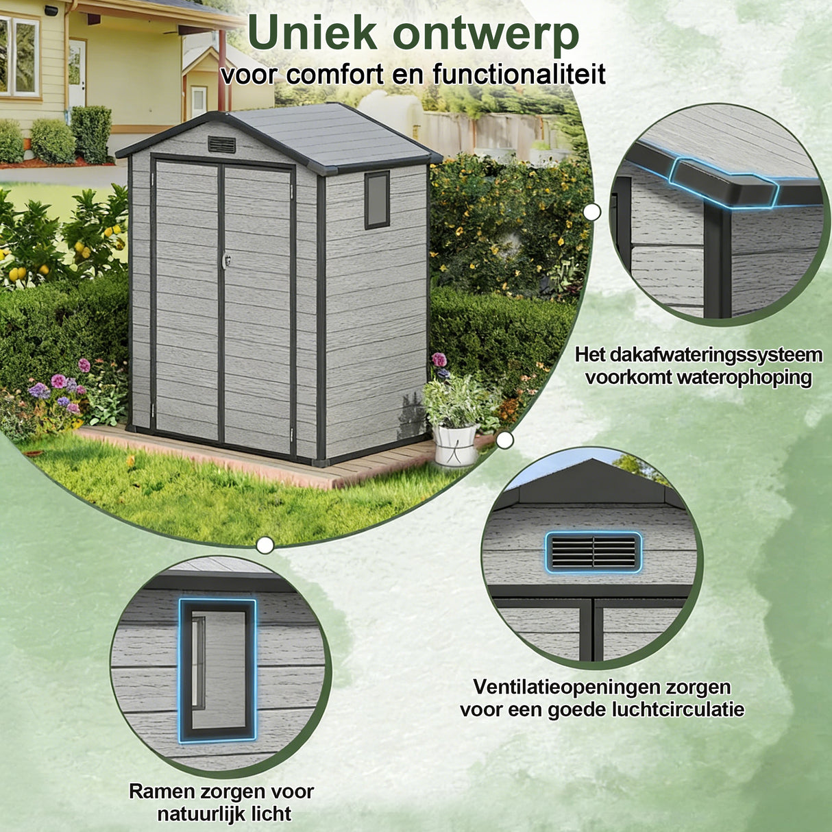 Patioslife YardVault Outdoor Opslagschuur met Vloer, Weerbestendige Waterdichte Plastic Tuinschuur van Hars met Slot en Raam voor de Tuin, Zware Opslagschuur voor Gereedschap, Fietsen & Tuinapparatuur