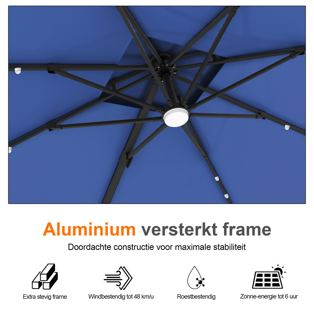 Patioslife Aegis Pro Cantilever Parasol met LED Verlichting, Versterkte Aluminium Ribben en Paal met Poedercoating — Perfect voor Tuin en Patio