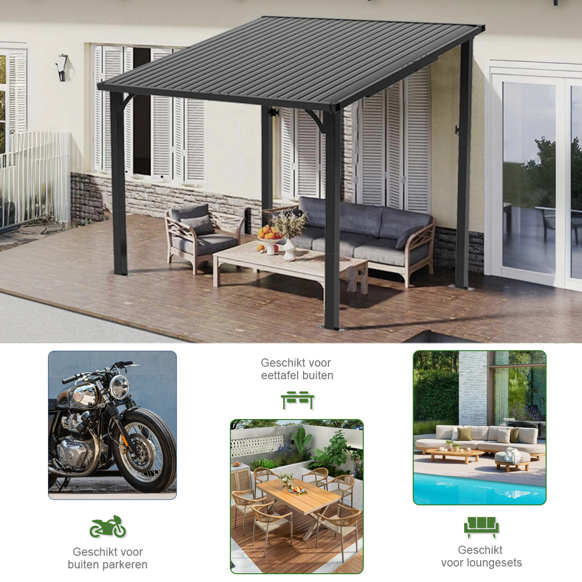 Patioslife Haven | Wandgemonteerde Hardtop Gazebo – Zware Aluminium Pergola met Dak voor Tuin