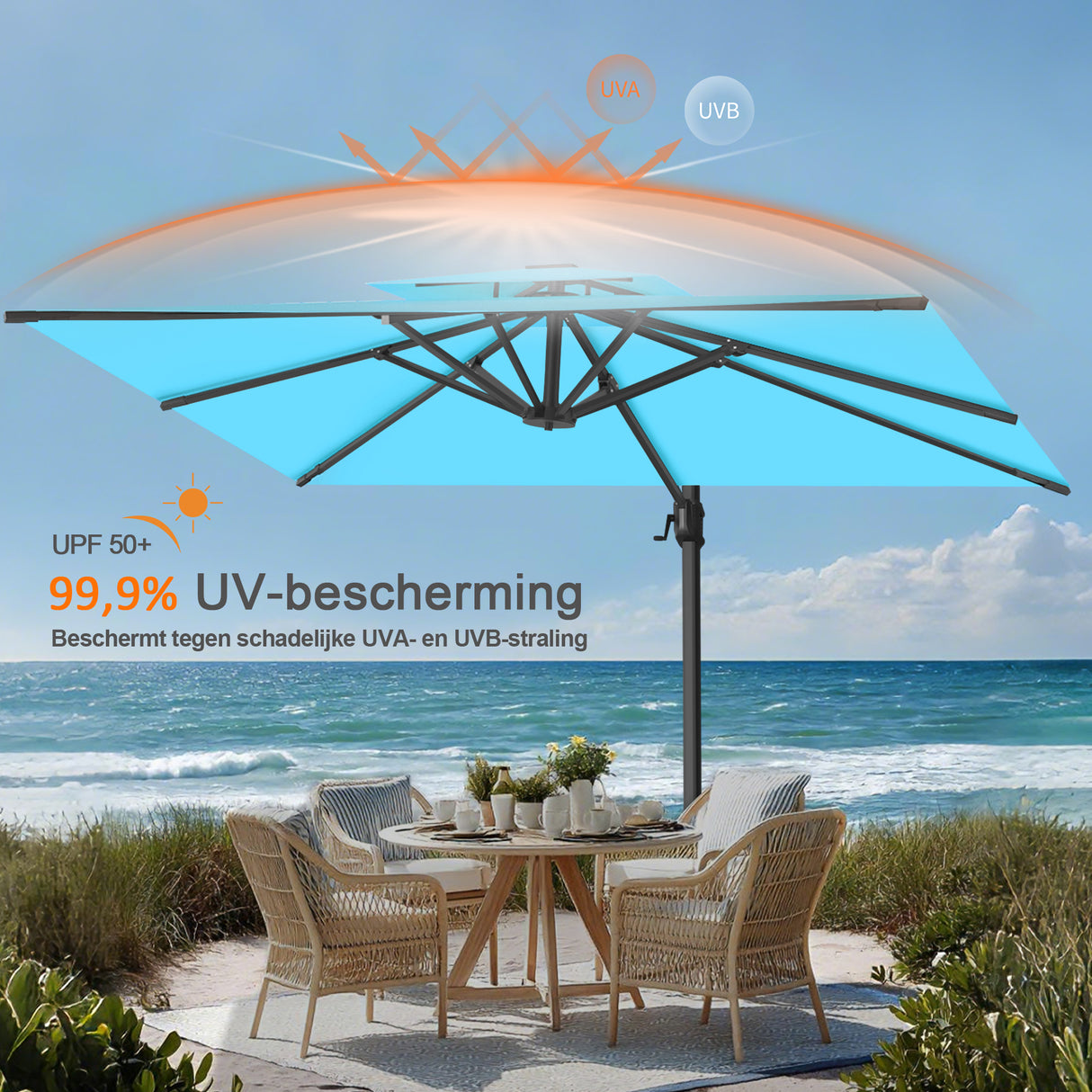 Patioslife Aegis Pro™ Cantilever Parasol met Kruisvoet — Robuust Frame en Poedergecoat Aluminium Paal voor Tuin en Terras