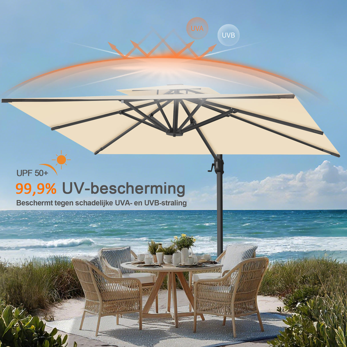 Patioslife Aegis Pro™ Cantilever Parasol met Kruisvoet — Robuust Frame en Poedergecoat Aluminium Paal voor Tuin en Terras