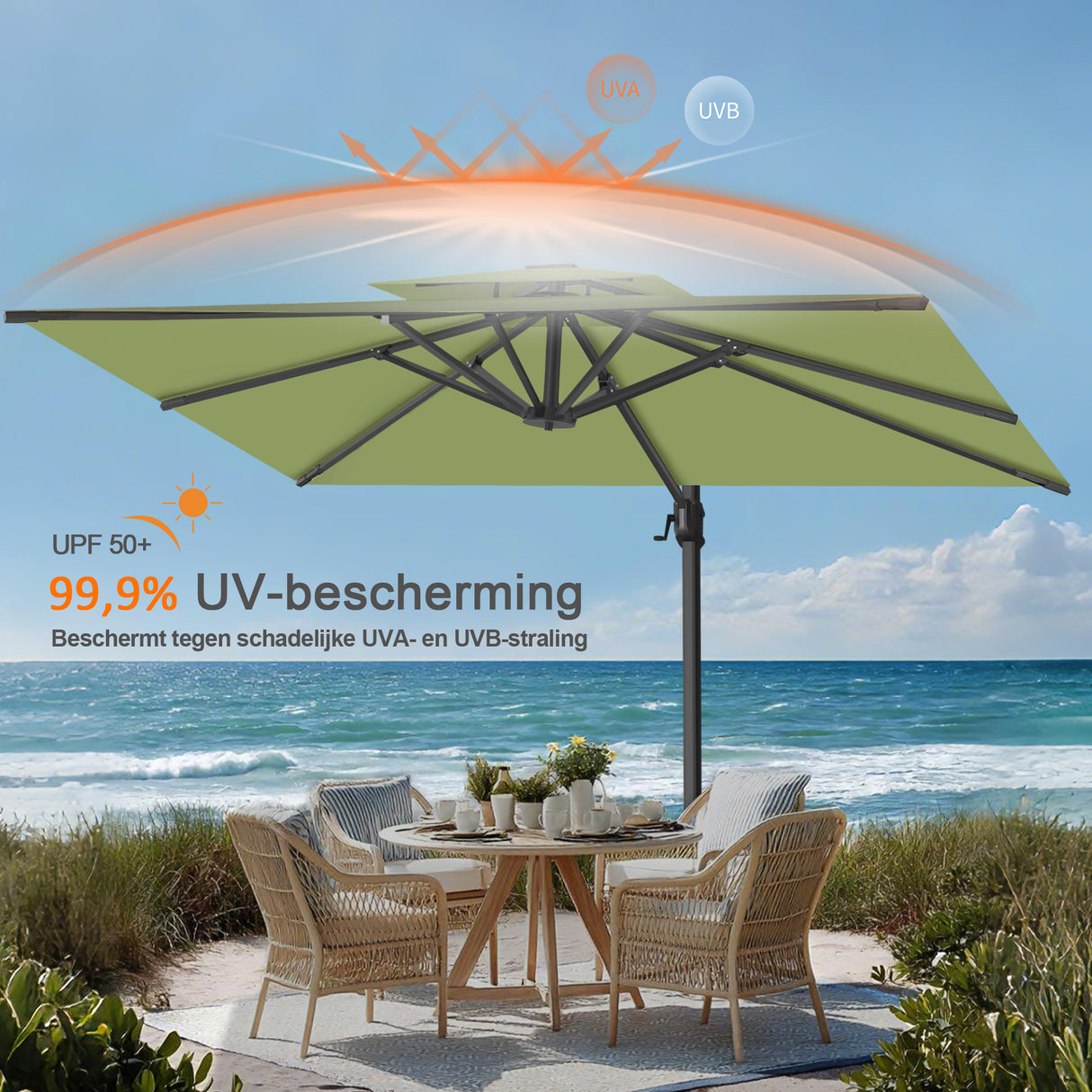 Patioslife Aegis Pro™ Cantilever Parasol met Kruisvoet — Robuust Frame en Poedergecoat Aluminium Paal voor Tuin en Terras