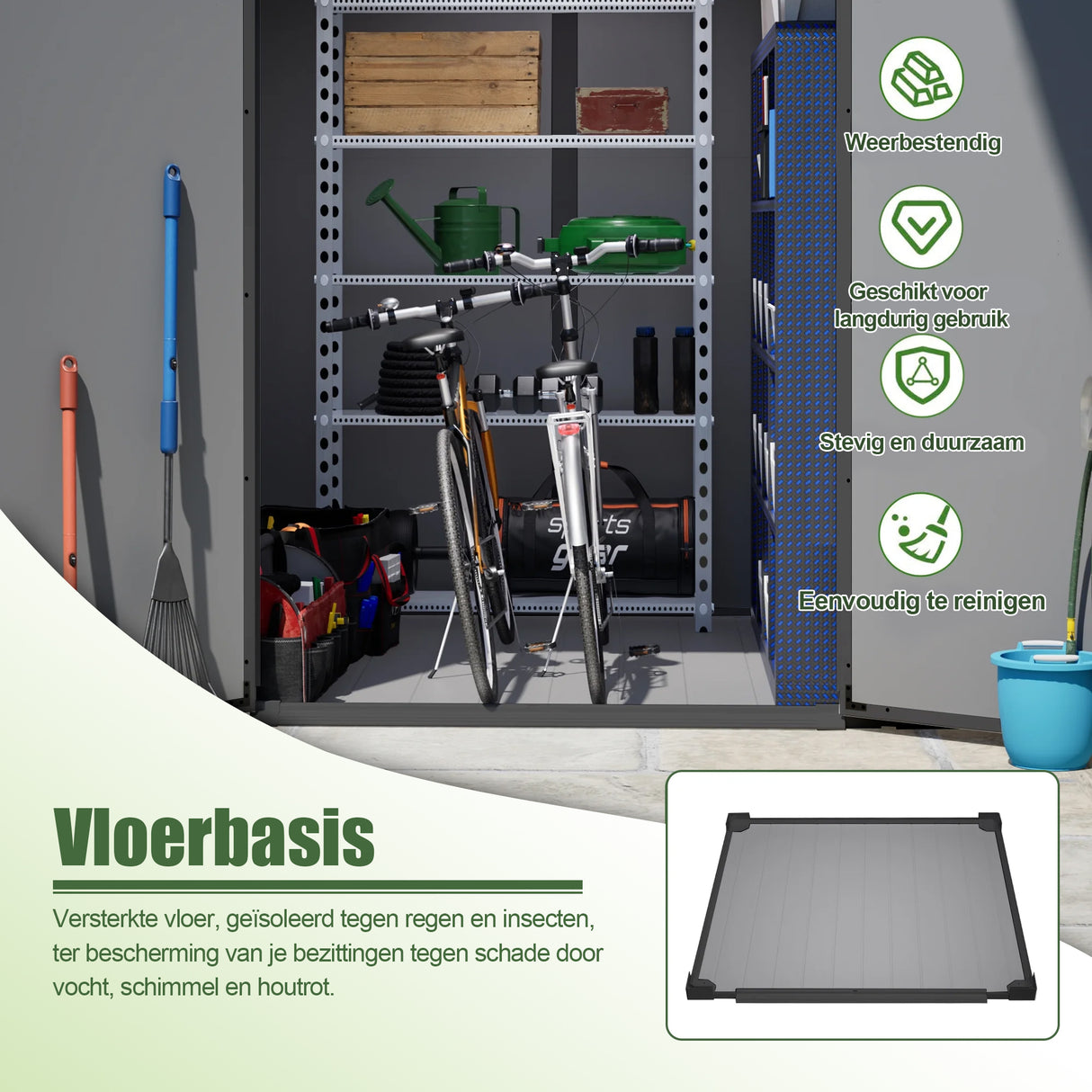 Patioslife YardVault Outdoor Opslagschuur met Vloer, Weerbestendige Waterdichte Plastic Tuinschuur van Hars met Slot en Raam voor de Tuin, Zware Opslagschuur voor Gereedschap, Fietsen & Tuinapparatuur