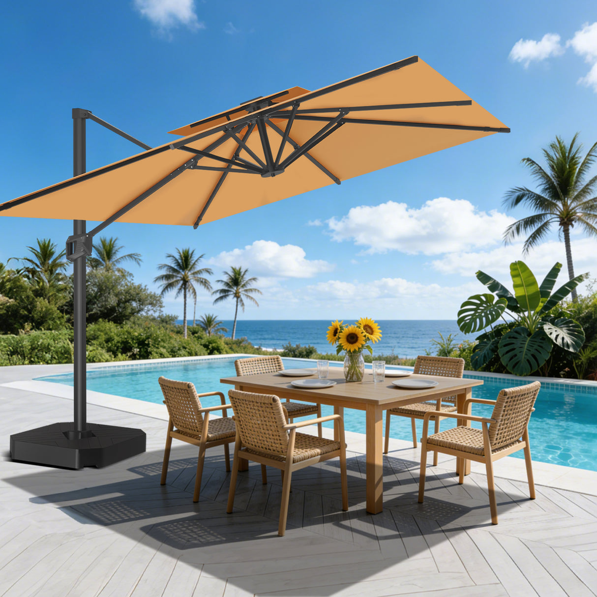 Patioslife Aegis Pro™ Cantilever Parasol met Kruisvoet — Robuust Frame en Poedergecoat Aluminium Paal voor Tuin en Terras