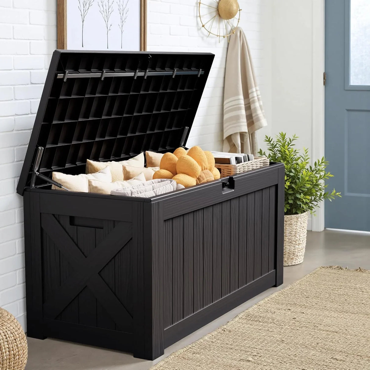 Buiten Deck Box, Grote Weerbestendige Kunststof Opslag voor Tuinmeubelen, Tuingereedschap & Zwembadaanvullingen, Met Slot, UV-bestendig