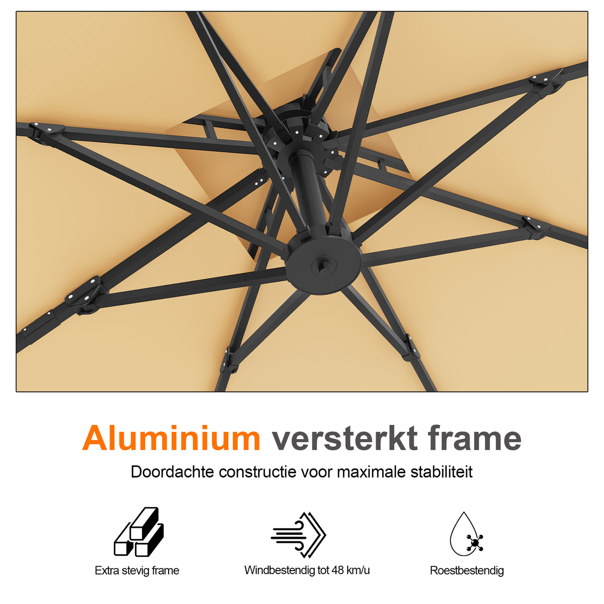 Patioslife Aegis Pro™ Cantilever Parasol met Kruisvoet — Robuust Frame en Poedergecoat Aluminium Paal voor Tuin en Terras