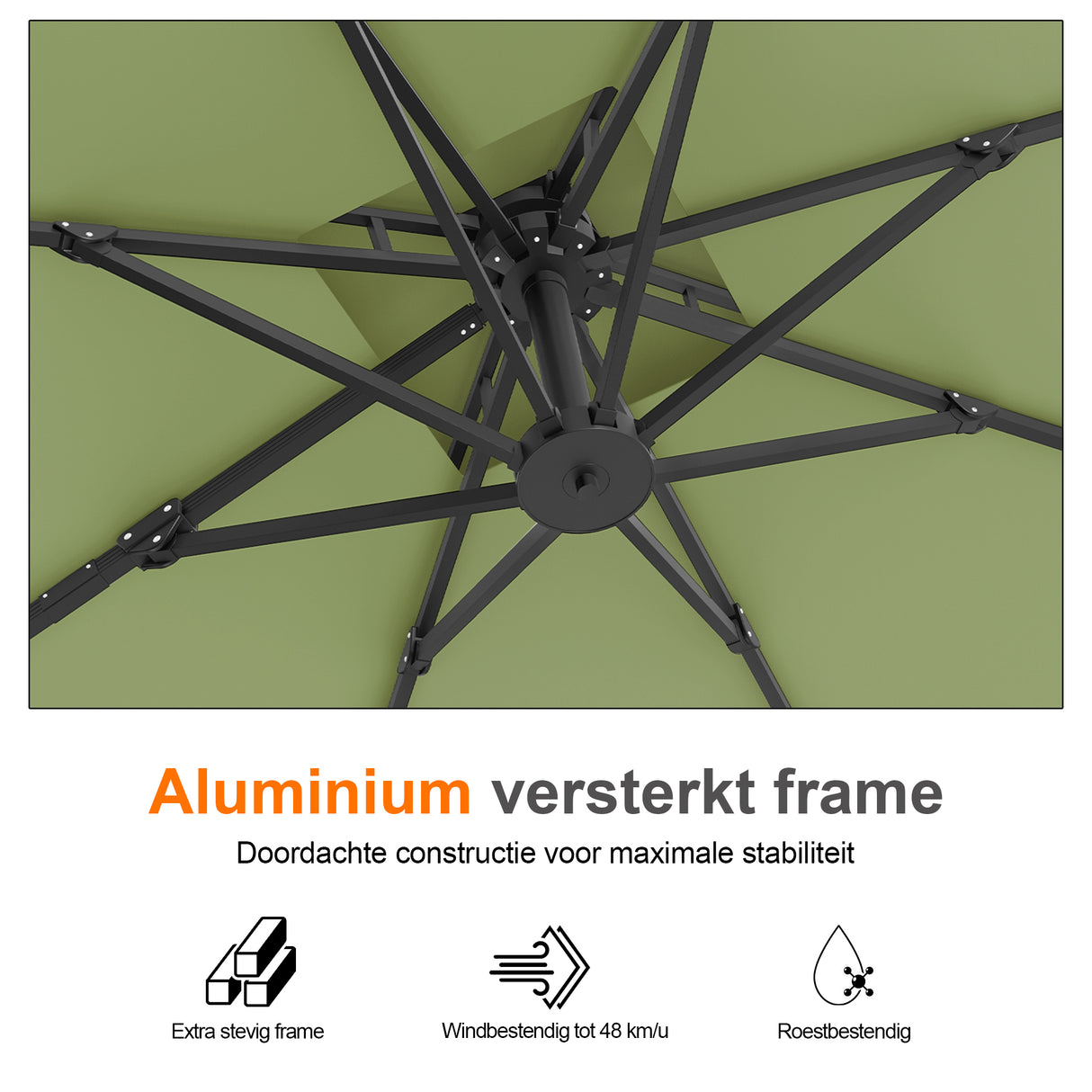 Patioslife Aegis Pro™ Cantilever Parasol met Kruisvoet — Robuust Frame en Poedergecoat Aluminium Paal voor Tuin en Terras