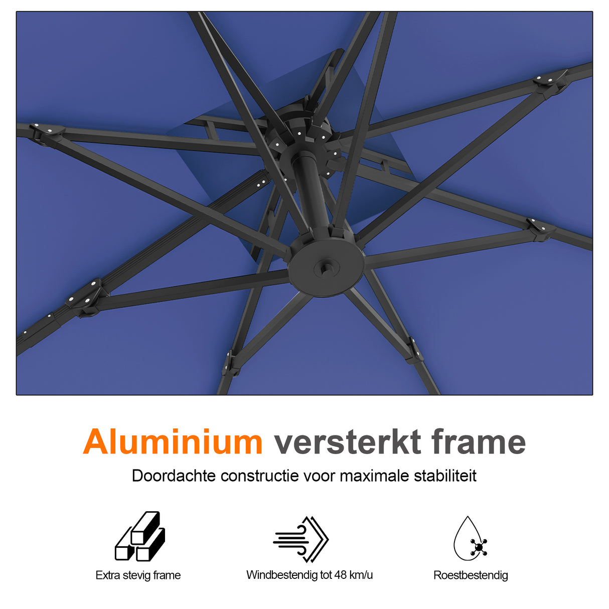 Patioslife Aegis Pro™ Cantilever Parasol met Kruisvoet — Robuust Frame en Poedergecoat Aluminium Paal voor Tuin en Terras