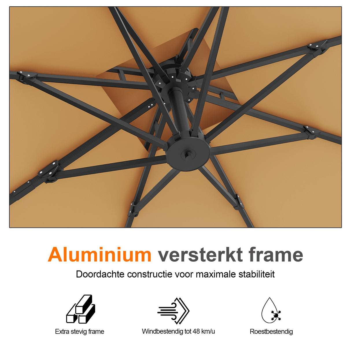 Patioslife Aegis Pro™ Cantilever Parasol met Kruisvoet — Robuust Frame en Poedergecoat Aluminium Paal voor Tuin en Terras