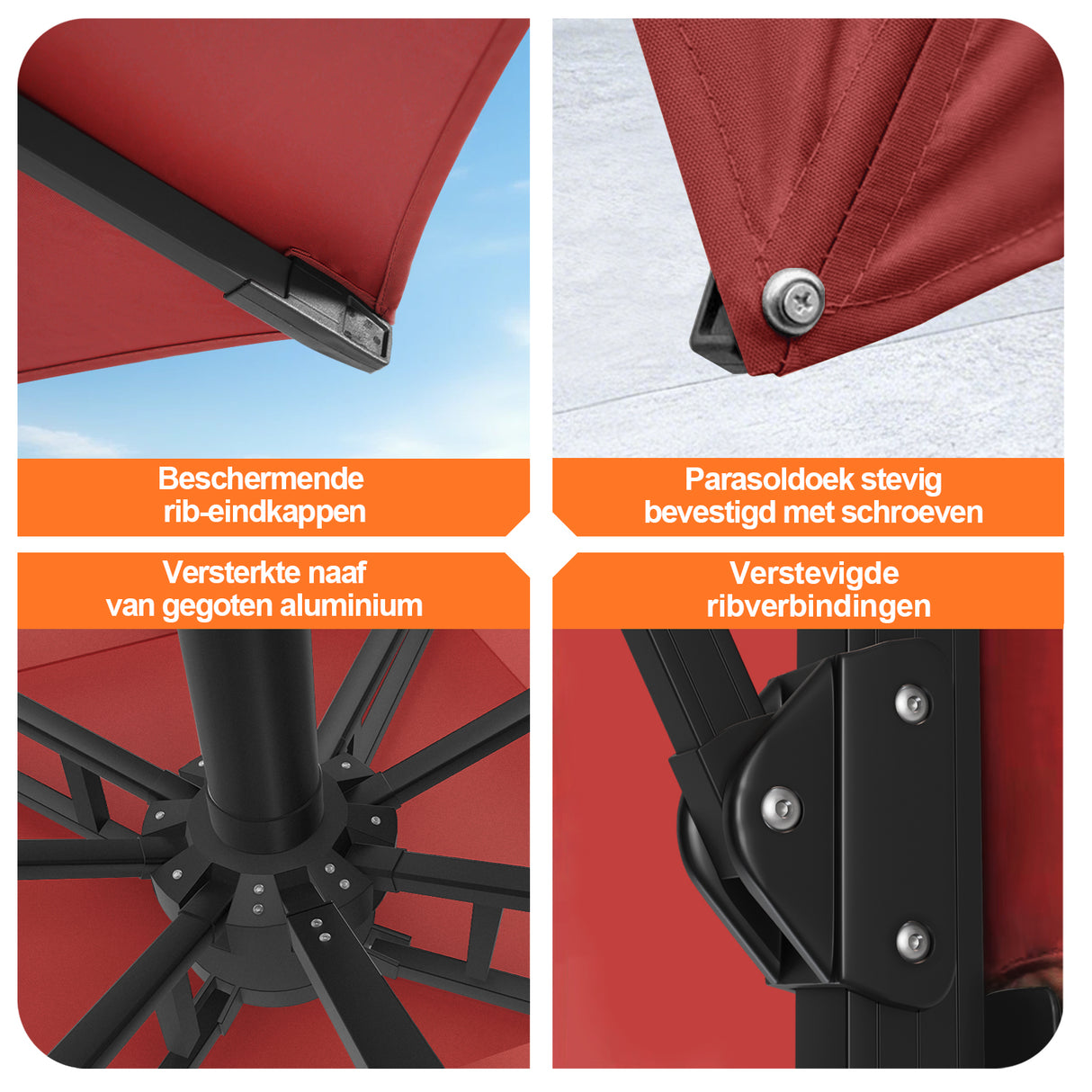 Patioslife Aegis Premium Zweefparasol – 360° Draaibaar met LED-Verlichting – Gepoedercoat Aluminium Frame – Glasvezel Baleinen – Tuin & Terras