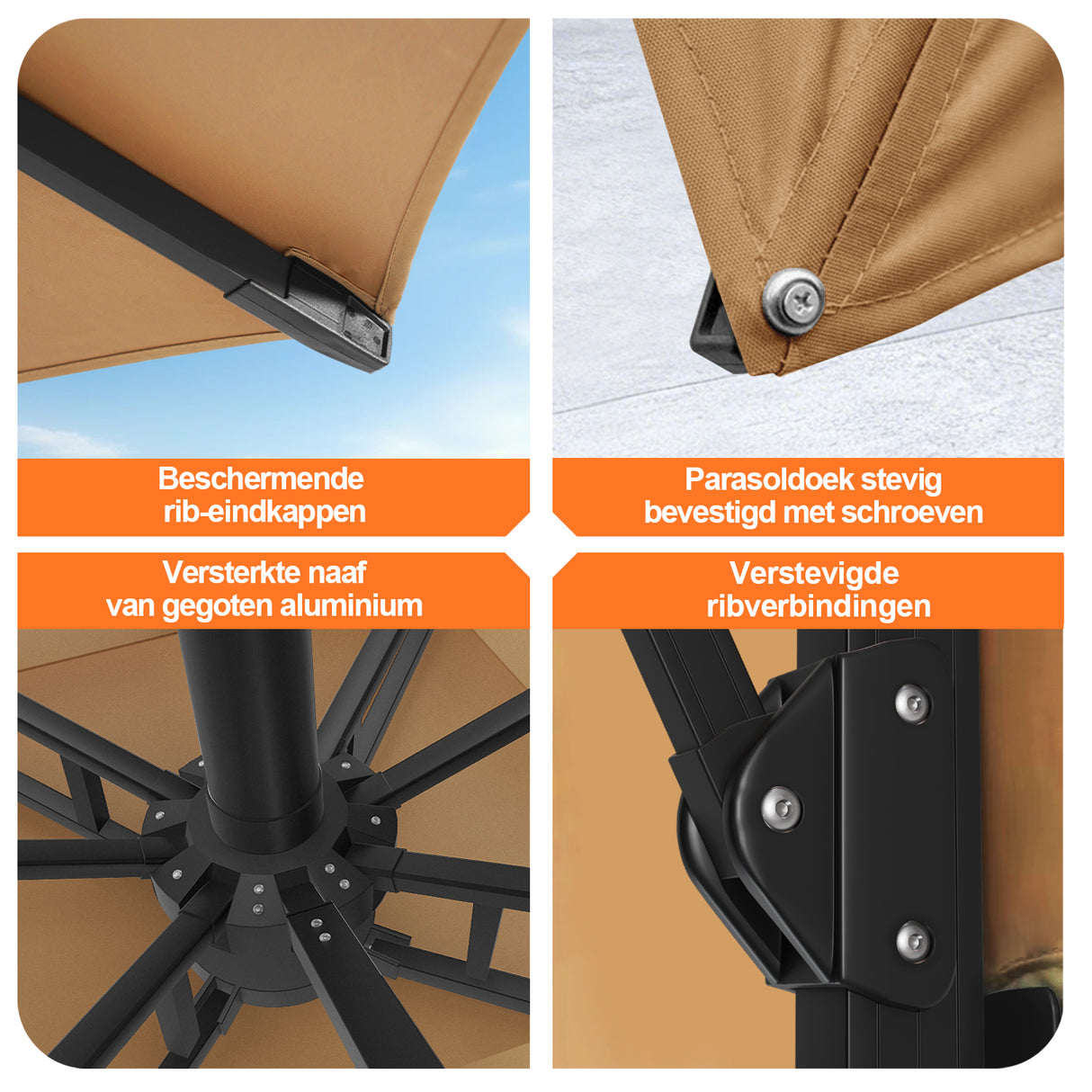 Patioslife Aegis Premium Zweefparasol – 360° Draaibaar met LED-Verlichting – Gepoedercoat Aluminium Frame – Glasvezel Baleinen – Tuin & Terras
