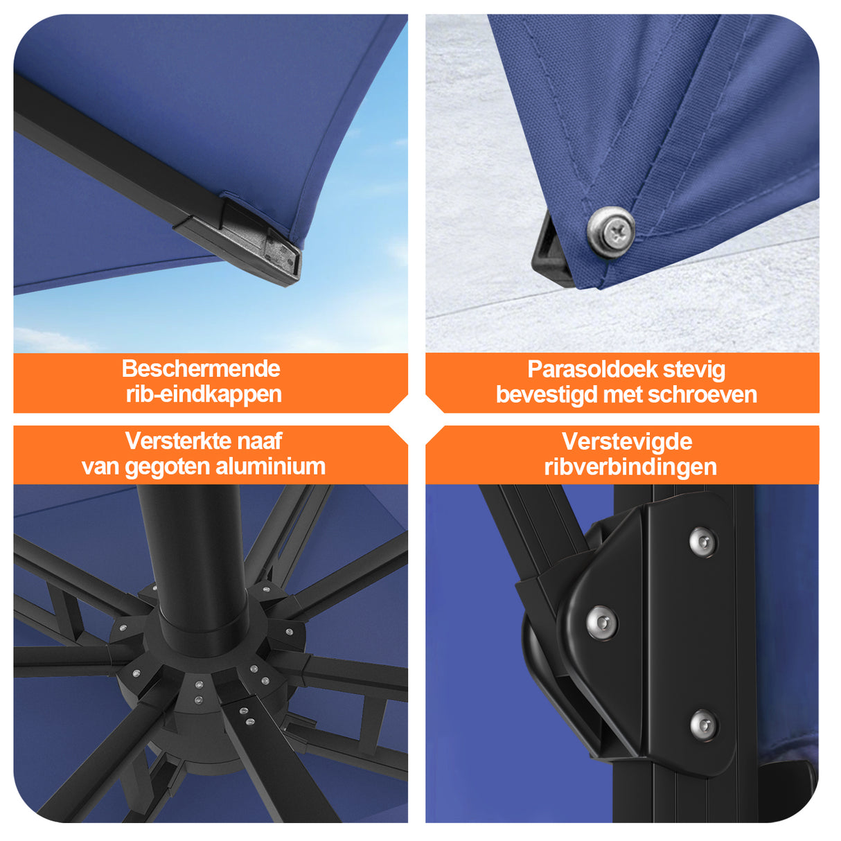 Patioslife Aegis Premium Zweefparasol – 360° Draaibaar met LED-Verlichting – Gepoedercoat Aluminium Frame – Glasvezel Baleinen – Tuin & Terras