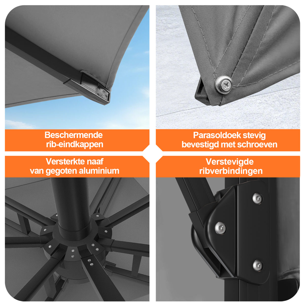 Patioslife Aegis Premium Zweefparasol – 360° Draaibaar met LED-Verlichting – Gepoedercoat Aluminium Frame – Glasvezel Baleinen – Tuin & Terras
