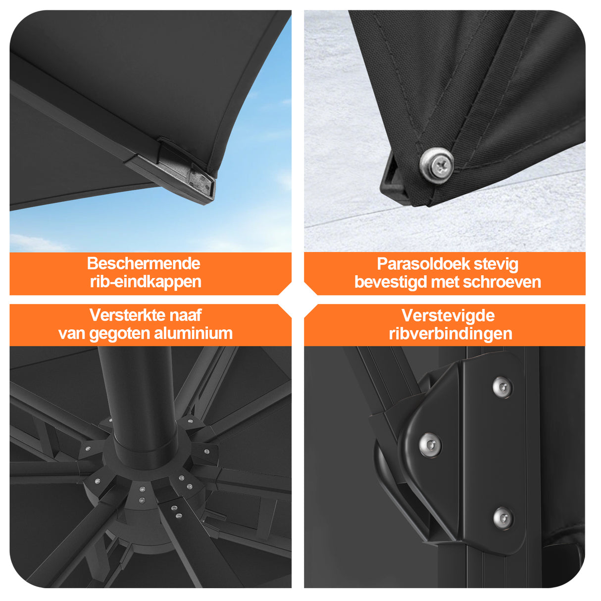 Patioslife Aegis Premium Zweefparasol – 360° Draaibaar met LED-Verlichting – Gepoedercoat Aluminium Frame – Glasvezel Baleinen – Tuin & Terras