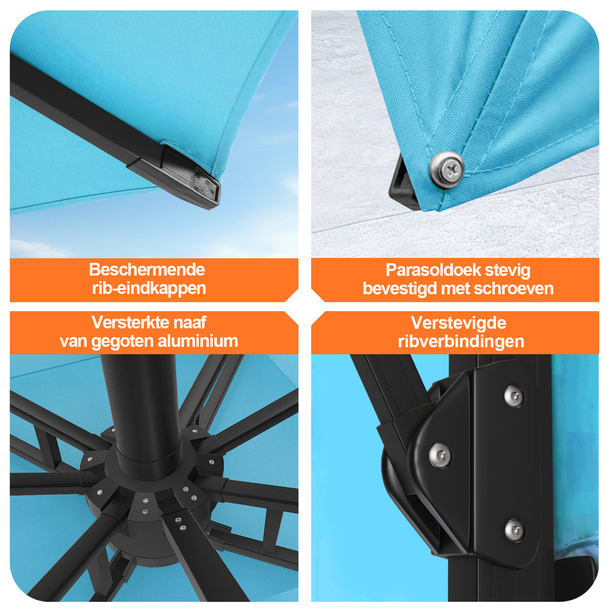 Patioslife Aegis Pro Cantilever Parasol met LED Verlichting, Versterkte Aluminium Ribben en Paal met Poedercoating — Perfect voor Tuin en Patio