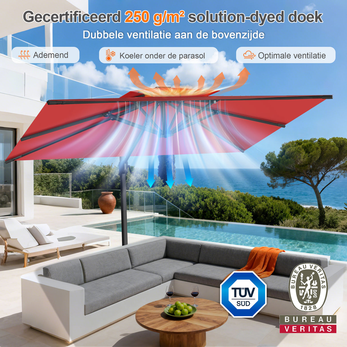 Patioslife Aegis Pro™ Cantilever Parasol met Kruisvoet — Robuust Frame en Poedergecoat Aluminium Paal voor Tuin en Terras