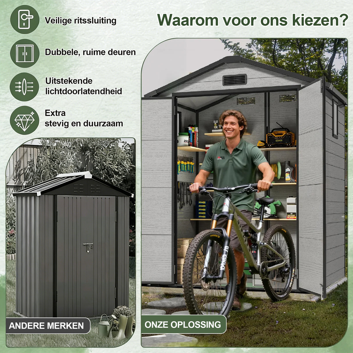 Patioslife YardVault Outdoor Opslagschuur met Vloer, Weerbestendige Waterdichte Plastic Tuinschuur van Hars met Slot en Raam voor de Tuin, Zware Opslagschuur voor Gereedschap, Fietsen & Tuinapparatuur