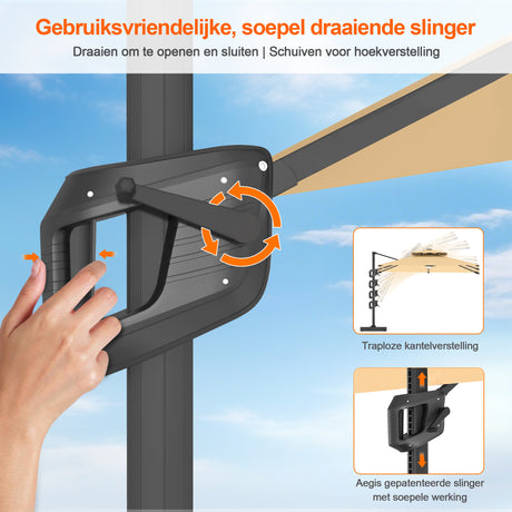 Patioslife Aegis Pro Cantilever Parasol met LED Verlichting, Versterkte Aluminium Ribben en Paal met Poedercoating — Perfect voor Tuin en Patio