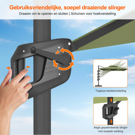 Patioslife Aegis Pro™ Cantilever Parasol met Kruisvoet — Robuust Frame en Poedergecoat Aluminium Paal voor Tuin en Terras