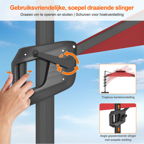 Patioslife Aegis Pro Cantilever Parasol met LED Verlichting, Versterkte Aluminium Ribben en Paal met Poedercoating — Perfect voor Tuin en Patio