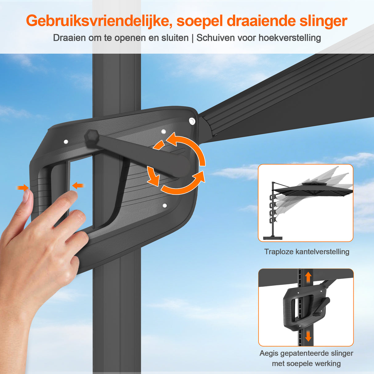 Patioslife Aegis Pro™ Cantilever Parasol met Kruisvoet — Robuust Frame en Poedergecoat Aluminium Paal voor Tuin en Terras
