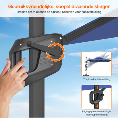 Patioslife Aegis Pro™ Cantilever Parasol met Kruisvoet — Robuust Frame en Poedergecoat Aluminium Paal voor Tuin en Terras