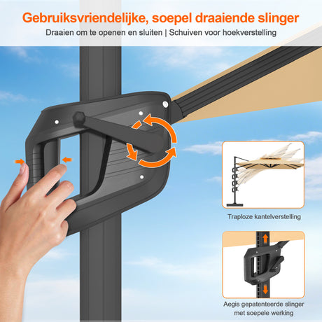 Patioslife Aegis Pro™ Cantilever Parasol met Kruisvoet — Robuust Frame en Poedergecoat Aluminium Paal voor Tuin en Terras