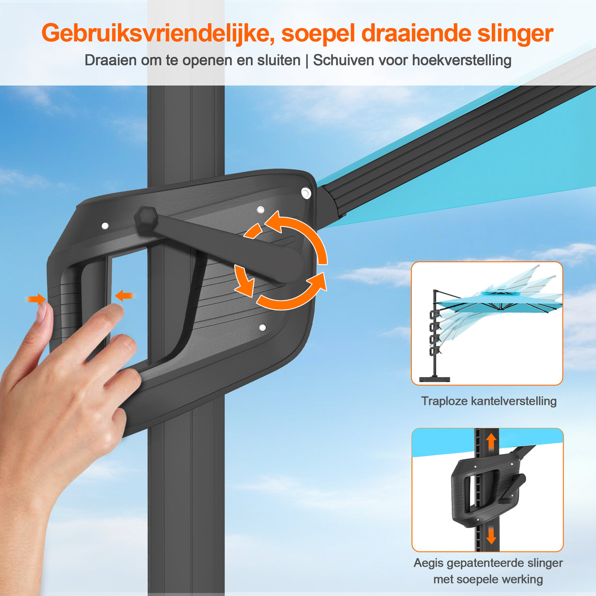 Patioslife Aegis Pro™ Cantilever Parasol met Kruisvoet — Robuust Frame en Poedergecoat Aluminium Paal voor Tuin en Terras