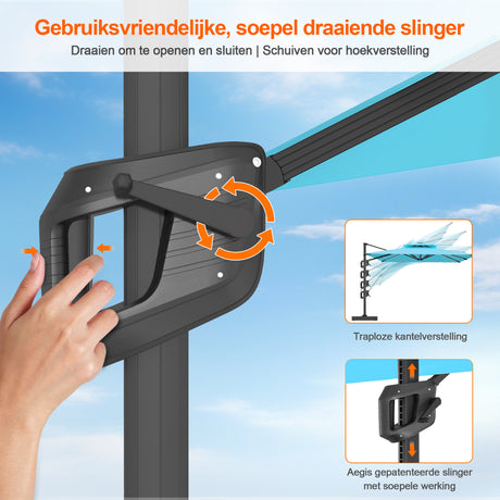 Patioslife Aegis Pro™ Cantilever Parasol met Kruisvoet — Robuust Frame en Poedergecoat Aluminium Paal voor Tuin en Terras