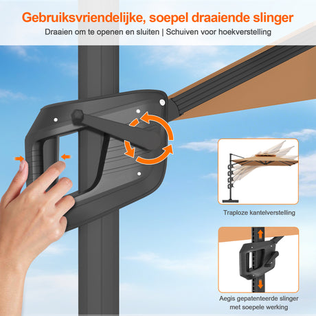 Patioslife Aegis Pro™ Cantilever Parasol met Kruisvoet — Robuust Frame en Poedergecoat Aluminium Paal voor Tuin en Terras