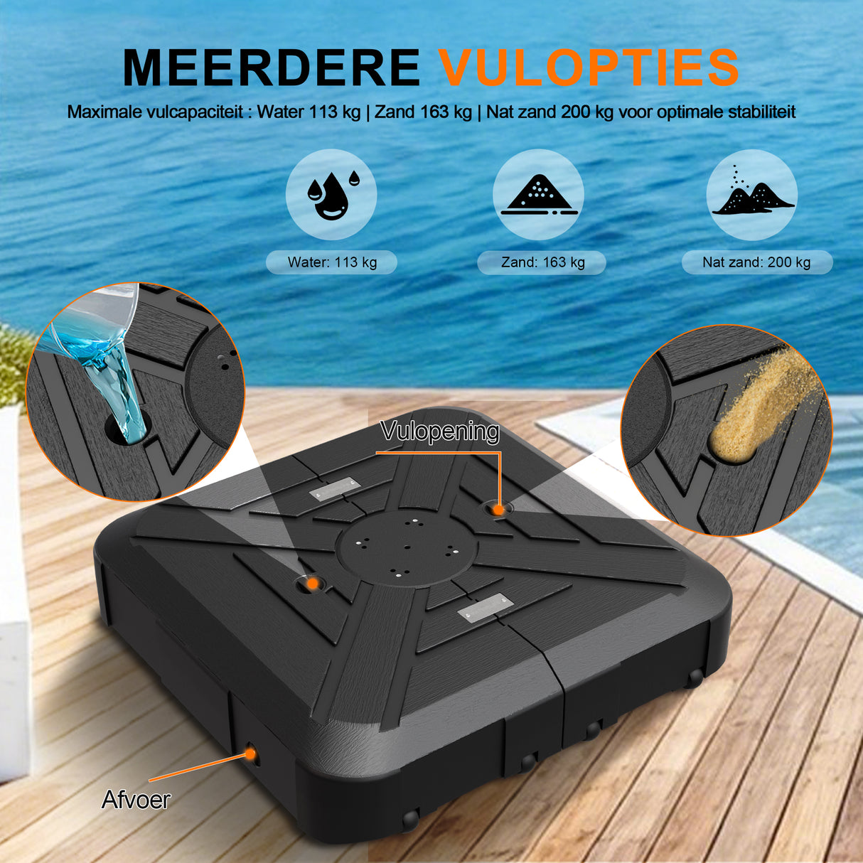 Parasol Wielen Voet 115–200kg, Zware Buitenstand, Vervulbare HDPE Gewichten voor Tuin, Terras & Zwembadrand Stabiliteit