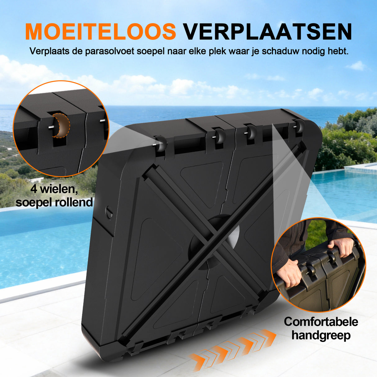 Parasol Wielen Voet 115–200kg, Zware Buitenstand, Vervulbare HDPE Gewichten voor Tuin, Terras & Zwembadrand Stabiliteit